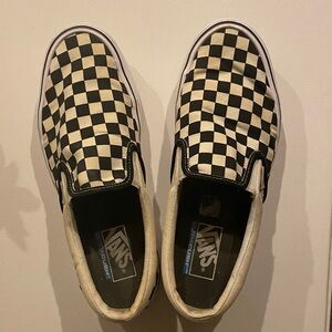 Vans Black and Cream Checkerboard Slip-Ons